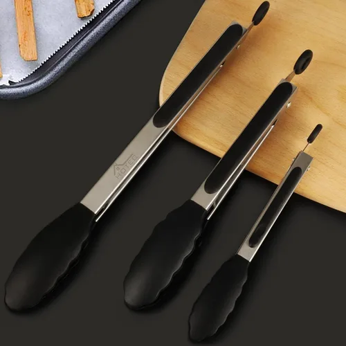 Miniatura 7 de HOTEC Pinzas de cocina de acero inoxidable de alta calidad con puntas de silicona, juego de pinzas de cocina resistentes al calor, juego de 3-7, 9