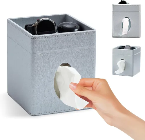 Miniatura 10 de Cubierta para Caja de Paños Cuadrada, Organizador Moderno de Cubo de Paños de Cuero PU Decorativo - Crema Albaricoque