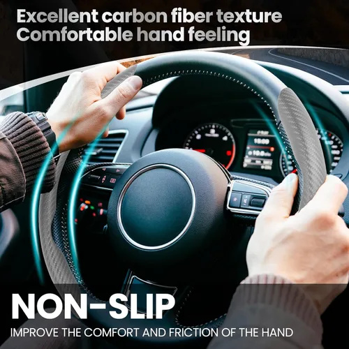 Miniatura 2 de GSPSCN Funda de volante universal de fibra de carbono para automóvil, antideslizante, diseño de mariposa, funda de volante no deslizante segmentada
