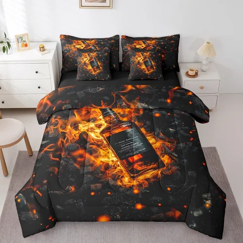 Miniatura 7 de Whisky - Juego de ropa de cama de 7 piezas tamaño individual, cama de vidrio de hielo de whisky en una bolsa para niños, juego de edredón retro