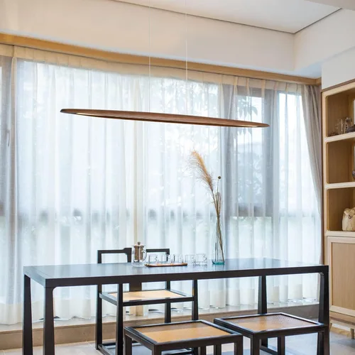 Miniatura 2 de YISDESIGN Lámpara colgante lineal de madera Lámpara colgante minimalista Lámpara lineal de madera Iluminación de isla de cocina de 40 W regulable