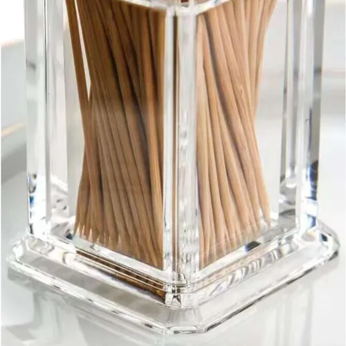 Miniatura 7 de Palillo de dientes acrílico de algodón dispensador dispensador organizador caja de almacenamiento transparente con tapa (forma rectangular)