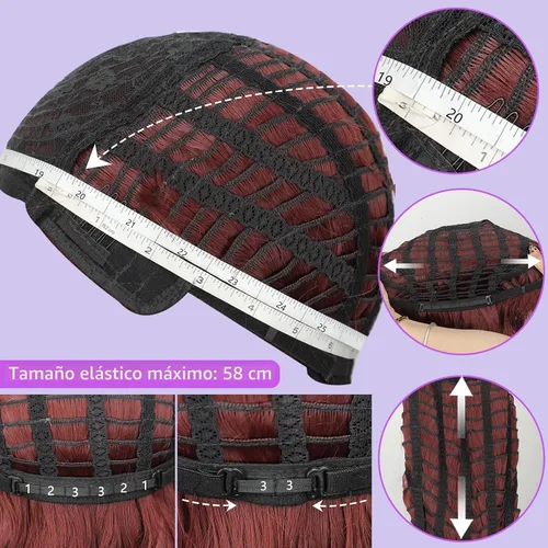 Miniatura 6 de AISI HAIR Peluca rizada estilo Bob con flequillo, pelucas cortas onduladas de color rojo vino para mujer, estilo Bob, pelucas sintéticas resistentes