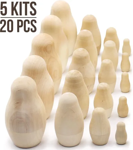 Miniatura 4 de AEVVV Muñecas de anidación en blanco - 5 juegos de 4 muñecas de madera sin terminar para pintar