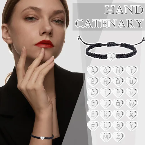 Miniatura 2 de 14KWhite Gold Plated Initial Heart String Bracelets for Women Men Teen Girls Boys Handmade Rope Braided Bracelet Minimalist Jewelry Matching Couple