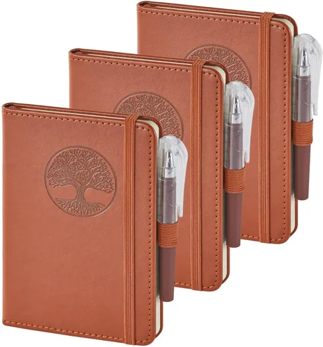 Miniatura 30 de Paquete de 3 cuadernos rayados con bolígrafo, cuadernos A5 (5.7 x 8.4 pulgadas) de tapa dura de cuero para mujeres y hombres, trabajo, 160 páginas