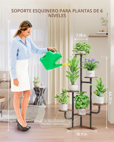 Miniatura 5 de Homsorout Soporte de Esquina para Plantas de Interior - Soporte de Plantas de Interior de 6 Niveles, Estante Redondo de Metal para Plantas