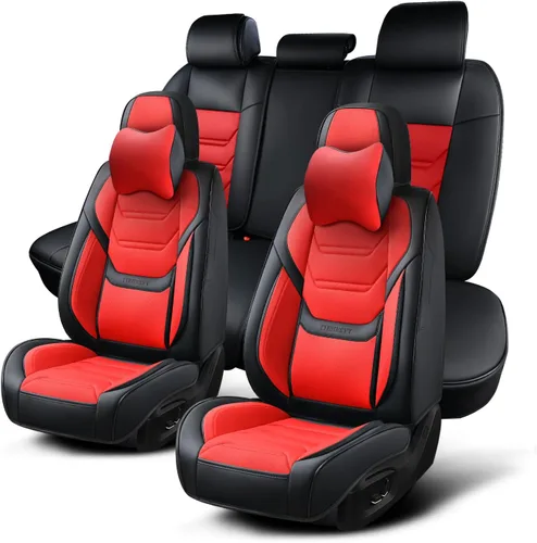 Miniatura 34 de TIEHESYT Fundas de asiento delantero de automóvil color rosa, par de fundas de cuero transpirable para asientos delanteros y reposacabezas, funda