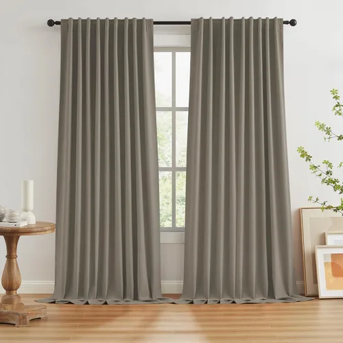 Miniatura 98 de Paneles de cortinas de ventana 100% opacas, con trabillas traseras, bolsillo para barra, gancho, cinturón, aspecto plisado, cortinas para sistema