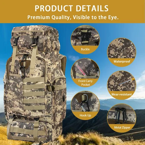 Miniatura 4 de Mochila de senderismo, 80 L/100 L, mochila grande para acampada, mochila impermeable expandible Molle, mochila para deportes al aire libre, viajes