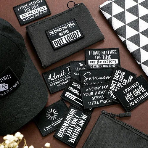 Miniatura 2 de Haull 24 Piezas Parches de Frases Divertidas Juego de Velcro para Coser en Sombrero Aplique Insignia Adhesivo Sarcasmo Parches Militares para Blanco