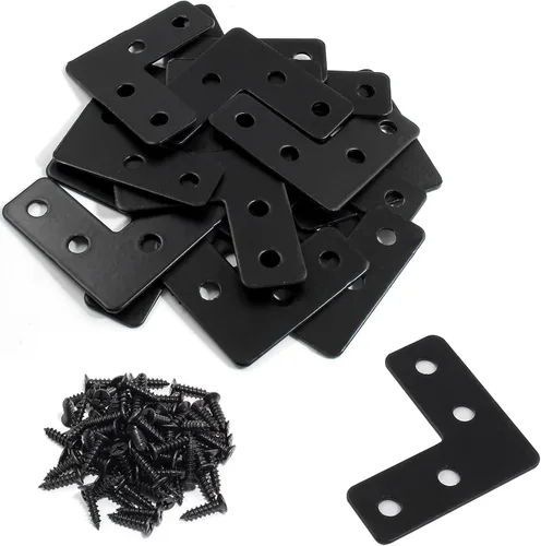 BokWin 20 placas de reparación, soportes de esquina en forma de L, soportes de esquina planos negros para madera de 1.57 x 1.57/1.575 x 1.575 in,