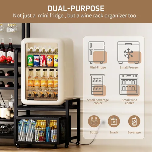 Miniatura 4 de Mini soporte para refrigerador con toma de corriente, soporte para microondas con estante para vino, barra de café con cestas de almacenamiento