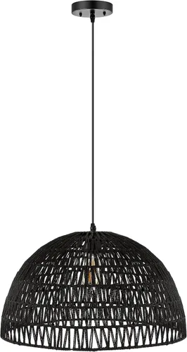Miniatura 10 de JONATHAN Y JYL6504C Lámpara Colgante de Cúpula Tejida de 20", Luminaria Colgante Bohemia de Granja con Altura Ajustable para Isla de Cocina, Negro