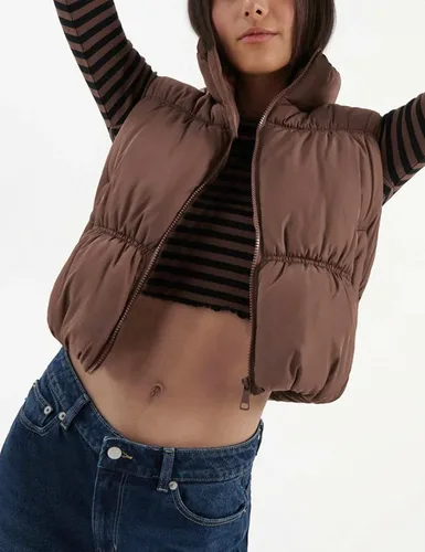 Miniatura 2 de Lentta Chaleco acolchado corto para mujer, con cremallera, cuello alto, ligero, acolchado