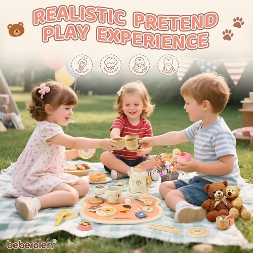 Miniatura 6 de Juego de fiesta de té Beberolen para niños pequeños de 3 a 5 años, niñas y niños, regalo de cumpleaños, juego de simulación de alimentos, juguete