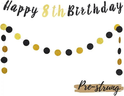 Miniatura 35 de Juego de decoración de cumpleaños número 100 – Cartel de feliz cumpleaños número 100 con puntos circulares de purpurina negra y dorada que saluda a