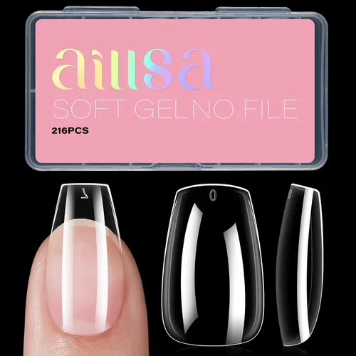 Miniatura 16 de AILLSA Puntas de uñas medianas de almendra, uñas de gel suave transparente, puntas de uñas preformadas de cobertura completa, puntas de uñas