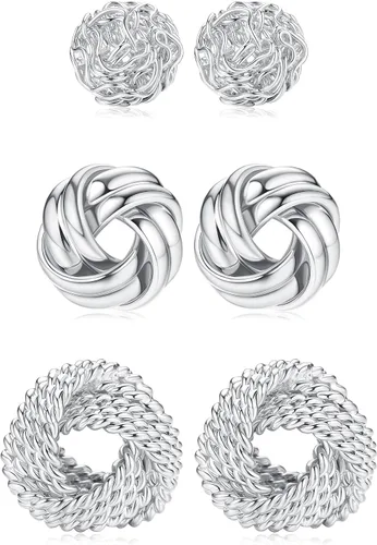 FIBO STEEL 3 pares de aretes tipo dormilona chapados en oro de 14 quilates para mujeres y hombres, aretes tipo dormilona sencillos