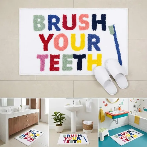Miniatura 8 de Brush Your Teeth - Tapetes de baño de 17 x 24 pulgadas, suaves, absorbentes y antideslizantes, lavables a máquina con diseños de letras coloridas