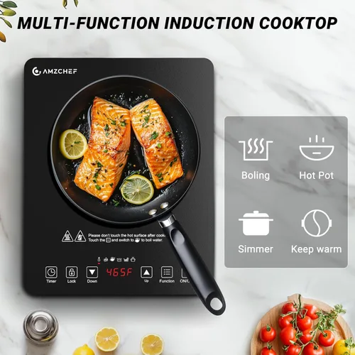 Miniatura 5 de AMZCHEF Placa de inducción portátil con 20 niveles de temperatura y potencia, quemador de estufa de inducción de 1800 W con bobina de calefacción