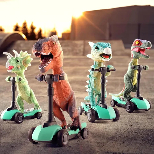 Miniatura 8 de DINOBROS Juguetes de dinosaurio para scooter, autos de tracción hacia atrás, mini patinetes de dedo para niños de 3, 4, 5, 6 años, juegos de regalo