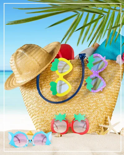 Miniatura 5 de Weewooday 12 pares de lentes de sol para niños, diseño de fresa, gato, flor, corazón, para fiesta, caricatura, para niños