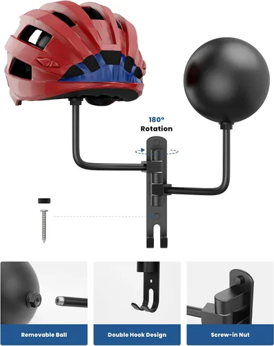 Miniatura 2 de Colgador de Casco para Pared Giratorio 180° Soporte para Casco para Motocicleta Bicicleta Carreras Ropa Exterior Equipo Deportivo