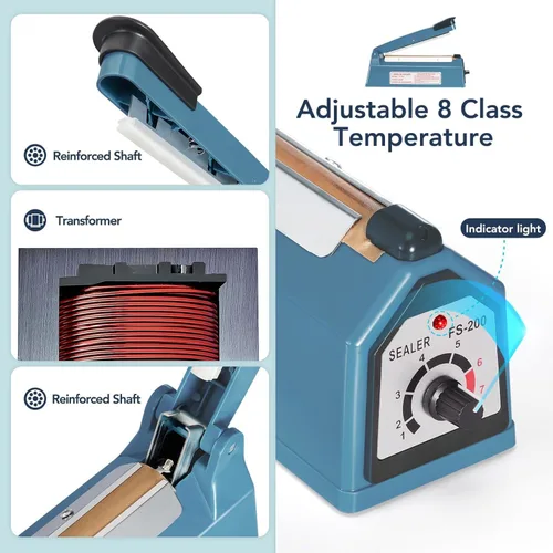 Miniatura 4 de METRONIC Sellador térmico Impulse de 8 pulgadas, máquina selladora manual de bolsas, sellador térmico de impulso, máquina selladora para bolsas