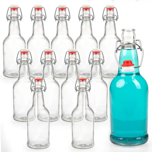 Miniatura 6 de Ilyapa Botellas de cerveza de vidrio transparente de 12 onzas para elaboración casera - Paquete de 12 con tapas abatibles para embotellado de cerveza
