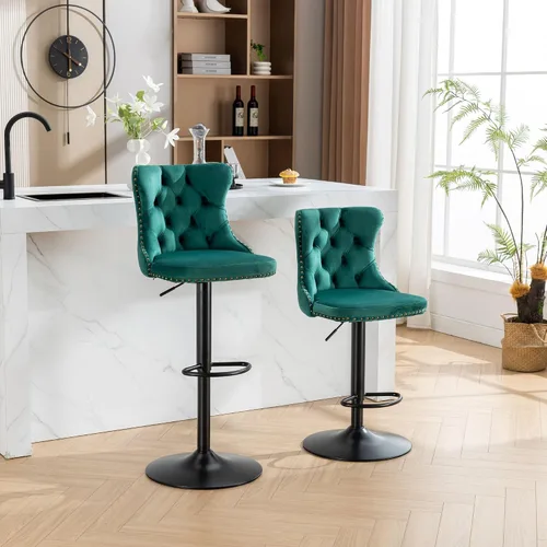 Miniatura 177 de Aoowow Juego de 2 taburetes de bar giratorios, taburetes de bar ajustables con respaldo de terciopelo copetudo, sillas de bar modernas tapizadas