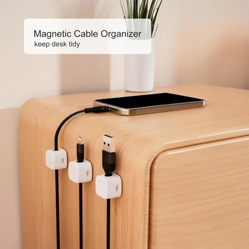 Miniatura 8 de Rangrak - Paquete de 6 clips magnéticos para cables, organizador de cables debajo del escritorio, organizador de cables adhesivo Rangrak