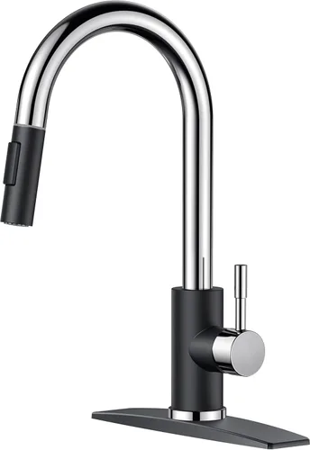 Miniatura 21 de FORIOUS Grifo de cocina con rociador desplegable, níquel cepillado, arco alto, moderno, clásico, grifo de fregadero de acero inoxidable con placa