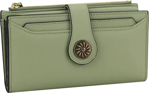 Miniatura 6 de Travelambo - Cartera de piel auténtica encerada con bloqueo de identificación de radiofrecuencia RFID para mujer con gran capacidad bolso de mano