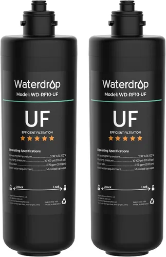 Waterdrop RF10-UF - Cartucho de filtro de repuesto de 0.01 micrones para filtro de agua debajo del fregadero, 11 K galones de alta capacidad Negro-2