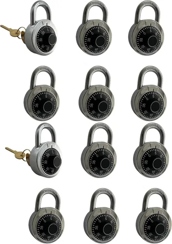 Miniatura 11 de Candado de combinación con llave, paquete de 10 con 4 llaves iguales, cerradura de combinación para casillero de herramientas, casillero de escuela