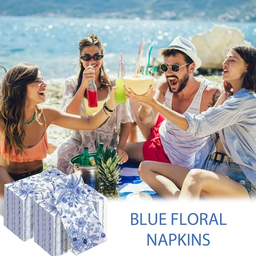 Miniatura 7 de Fuutreo 200 servilletas florales azules para invitados, regalos de despedida de soltera, toallas de mano desechables para baño, servilletas Rústico