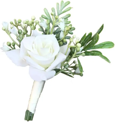 Miniatura 4 de 6 unids/lote Novio Boutonniere Hombre Mujer Novia Muñeca Ramillete Artificial Boda Flores Decoración Fiesta (marfil, Boutonniere)