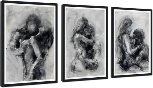 Miniatura 30 de Novatique 3 piezas de arte de pared sexy en blanco y negro para parejas desnudas, decoración de pared abstracta de amor para mujeres y hombres, arte