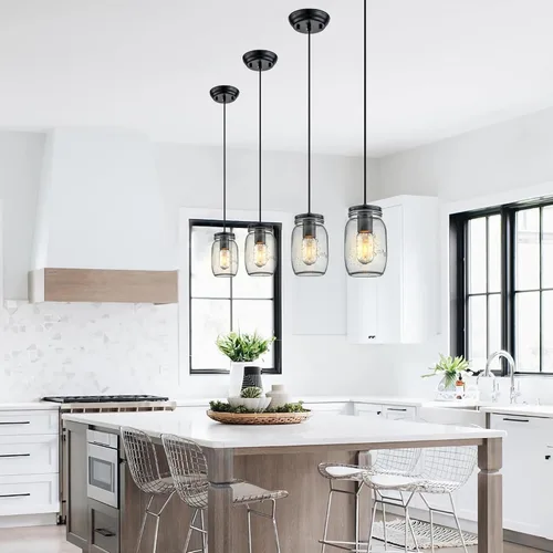 Miniatura 6 de Lámpara colgante ajustable para isla de cocina, 1 luz colgante de cristal Mason Jar (2 unidades)