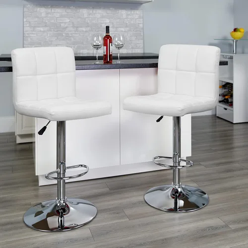 Miniatura 2 de Flash Furniture Alexandra - Juego de 2 taburetes de bar de vinilo acolchado blanco contemporáneo con base cromada