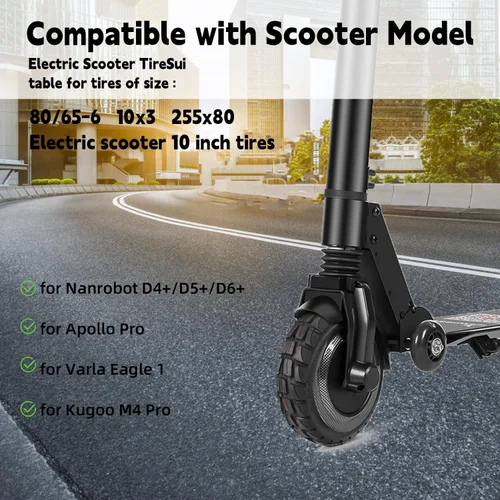 Miniatura 2 de 80/65-6 Off Road Neumático sin cámara, 10x3 255x80 10 pulgadas Scooter eléctrico neumático, con válvula de aire de neumático, para Nanrobot A-1