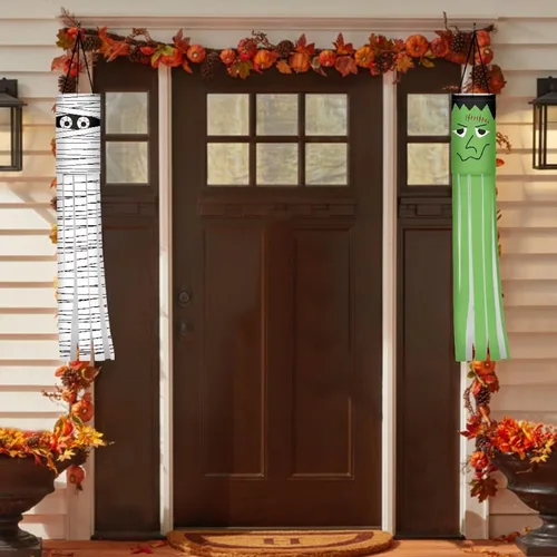 Miniatura 2 de Mummy Windsock - Calcetines de viento suaves e impermeables con bandera de Halloween, 2 piezas, lavables a máquina, secado rápido, bandera colgante