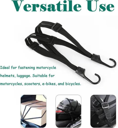 Miniatura 4 de Paquete de 2 cuerdas elásticas retráctiles para casco de motocicleta de 24 pulgadas, correa elástica retráctil con 2 ganchos (negro)