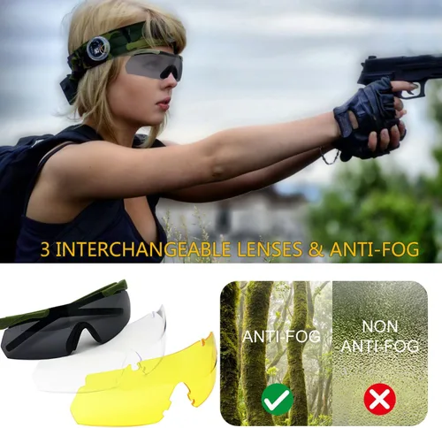 Miniatura 4 de SPOSUNE Anteojos de disparo para hombre con funda, resistentes a los impactos con 3 lentes, gafas de seguridad antivaho para hombres y mujeres Oliva
