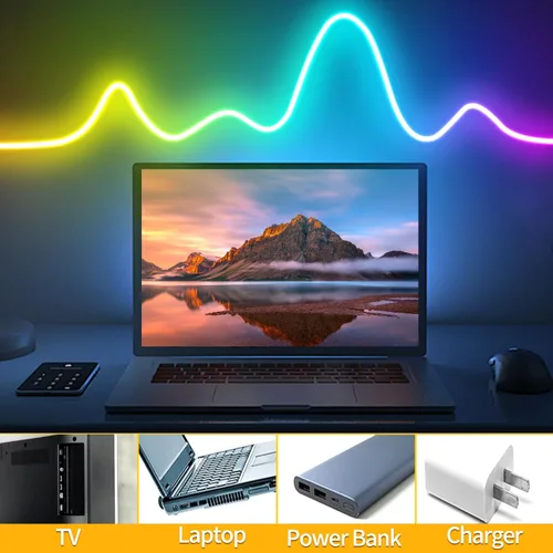 Miniatura 5 de Tira de luces LED de neón, tira de luces LED alimentada por USB de 3.3 pies, tira de luces de cuerda LED de 5V con sincronización de música y cambio