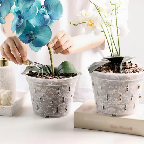 Miniatura 4 de 4 macetas de plástico transparente de 4.3 in para orquídeas, macetas pequeñas de jardín transparentes, macetas de inicio de semillas con agujeros