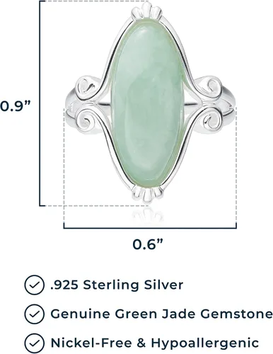 Miniatura 3 de MORGAN & PAIGE . Anillos de plata de ley 925 con rodio o oro amarillo de 18 quilates de jade verde genuino para mujer, hipoalergénicos, vintage