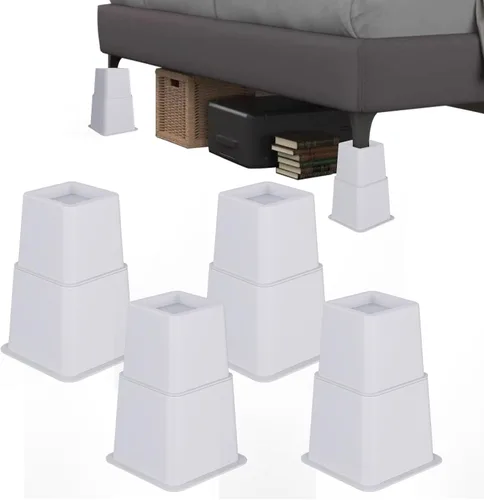 Elevadores de cama resistentes: juego de 4 elevadores ajustables para muebles, alturas de elevación de 3, 5 y 8 pulgadas, soporta hasta 1,300 libras