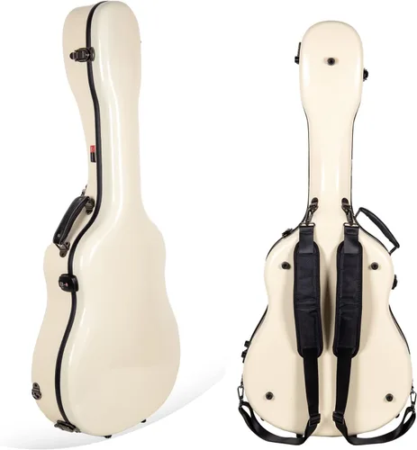 Miniatura 23 de Crossrock Funda de fibra de vidrio para guitarras acústicas 000/OM de 12 trastes, con compartimento para accesorios, correas de mochila, bloqueo